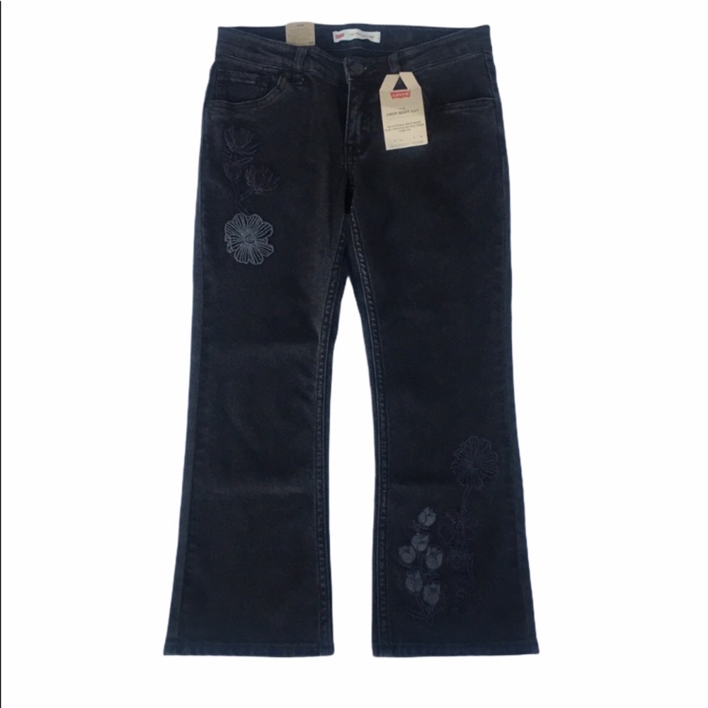 NWT Girls 12 Black Levi‘s 715 Denim Jeans Crop Boot Cut Adjustable Waist